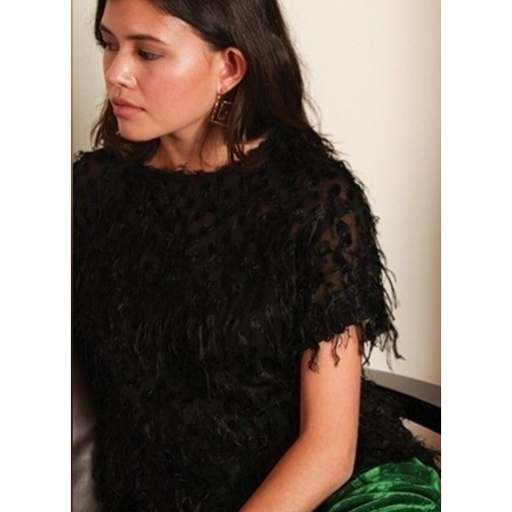 Storm & Marie SILK Black Delicate Statement Top Boho Chic Frilly Size XL